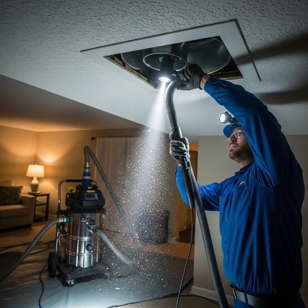 Technician cleaning residential air ducts to improve home air quality