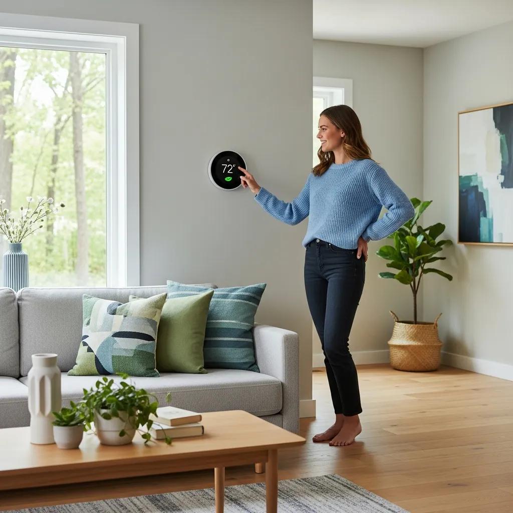 Person adjusting a smart thermostat to save energy
