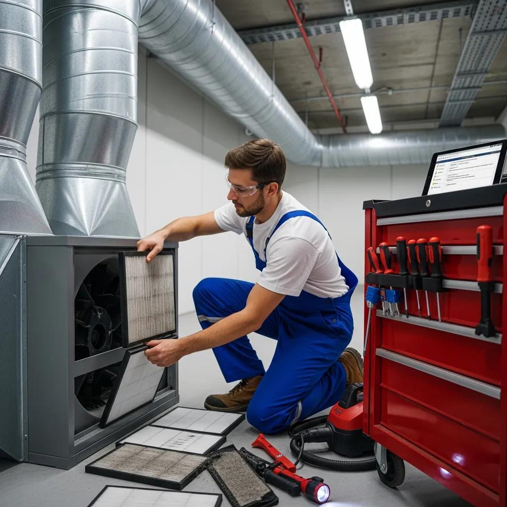 Technician doing HVAC maintenance to keep a system running efficiently