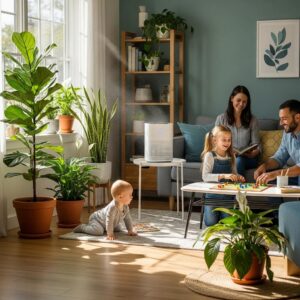 family enjoying clean indoor air in a bright living room with plants and an air purifier a7bbf603 d1e5 46fd 8196 ea42dd7cb77d