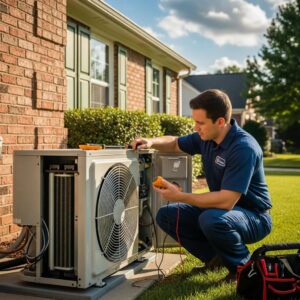 technician performing annual ac maintenance in a residential setting 9ca5cc69 4418 43ca addf dbe8443d3577